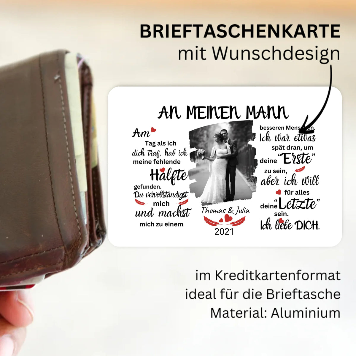 Personalisierte Brieftaschenkarte: Mit Bild und besonderen Text - individuelle Love Brieftaschenkarte | Personalize Palace