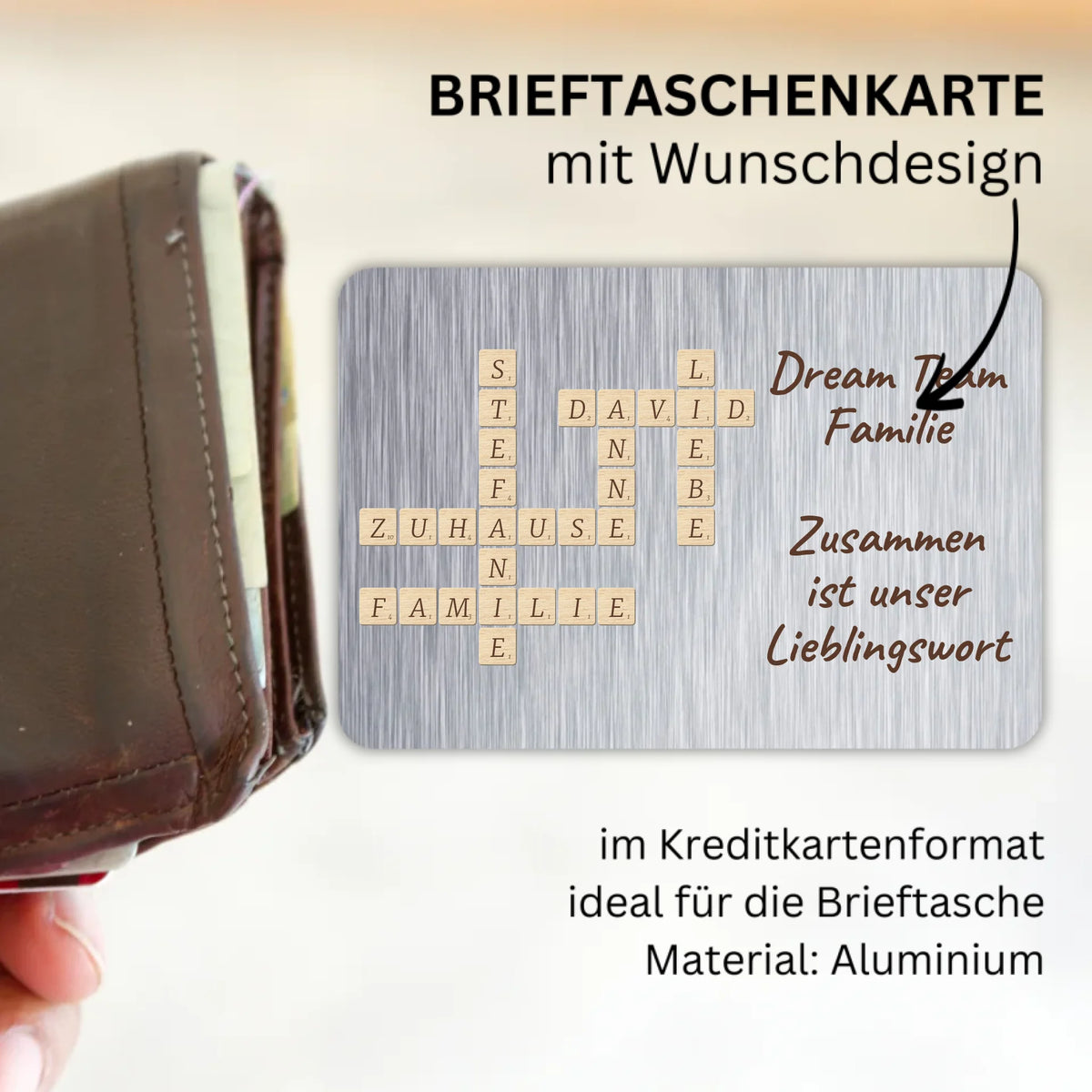 Personalisierte Brieftaschenkarte: Scrabble mit Bild und Text - individuelle Brieftaschenkarte | Personalize Palace