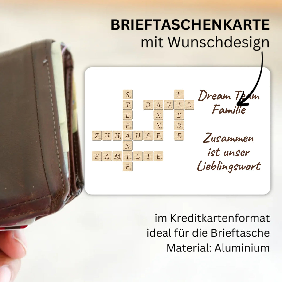 Personalisierte Brieftaschenkarte: Scrabble mit Bild und Text - individuelle Brieftaschenkarte | Personalize Palace