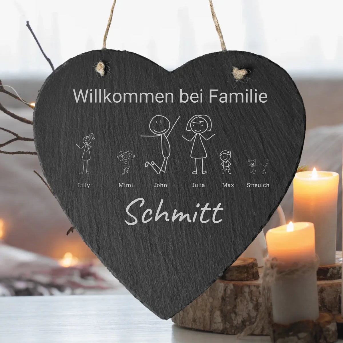 Strichmännchen Herz zum aufhängen - individuelle Natur Schieferplatte | Personalize Palace