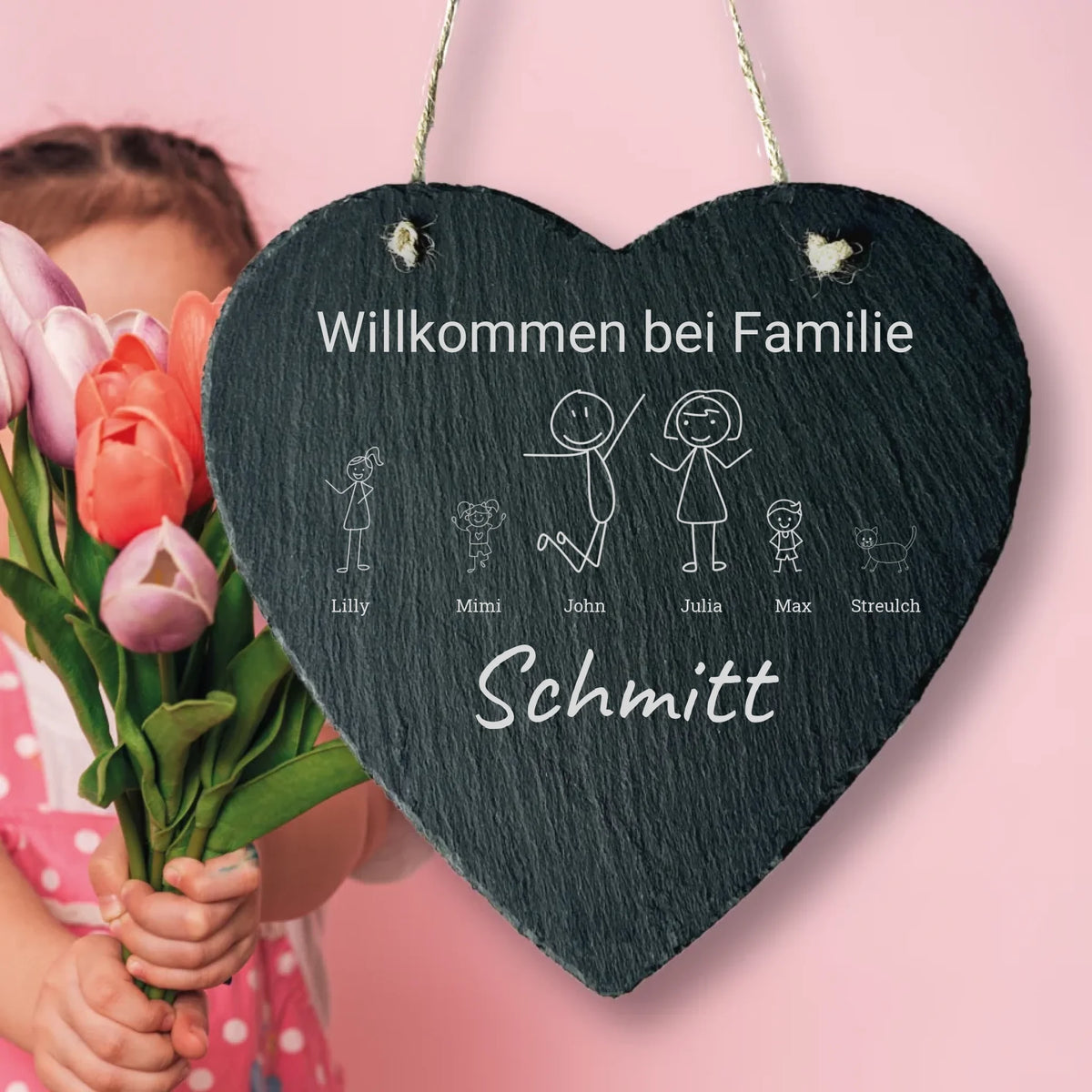 Strichmännchen Herz zum aufhängen - individuelle Natur Schieferplatte | Personalize Palace