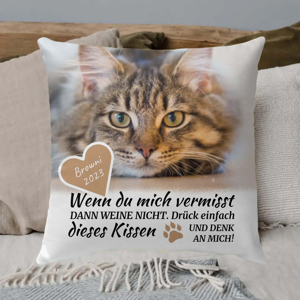 Personalisiertes Kissen: Drück mich, wenn du mich vermisst- individuelles Premium Fotokissen | Personalize Palace