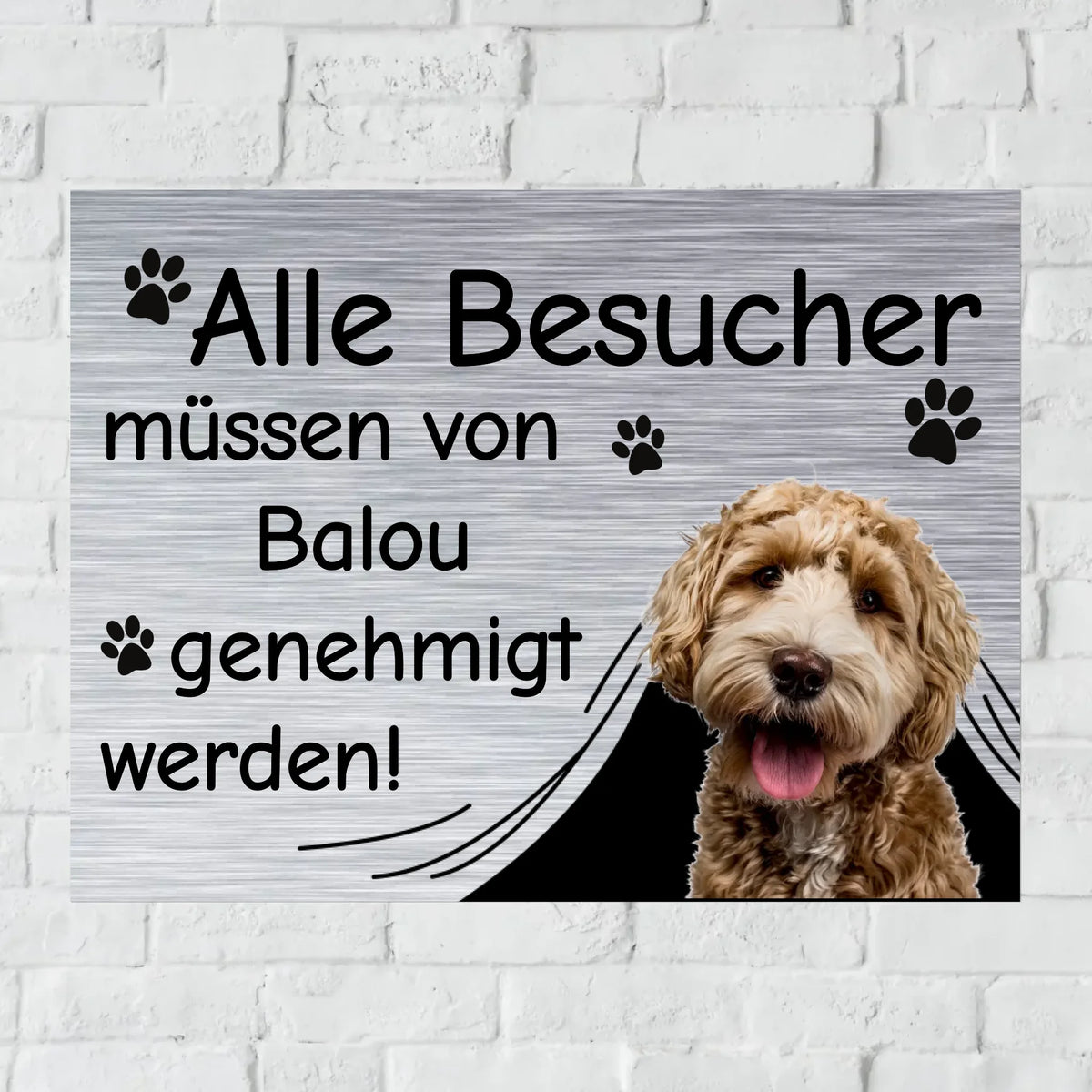 Personalisiertes Schild: "Hier wache ich" Hund oder Katzen Türschild für Haus und Garten und mit Foto - Individuelles Metallschild | Personalize Palace