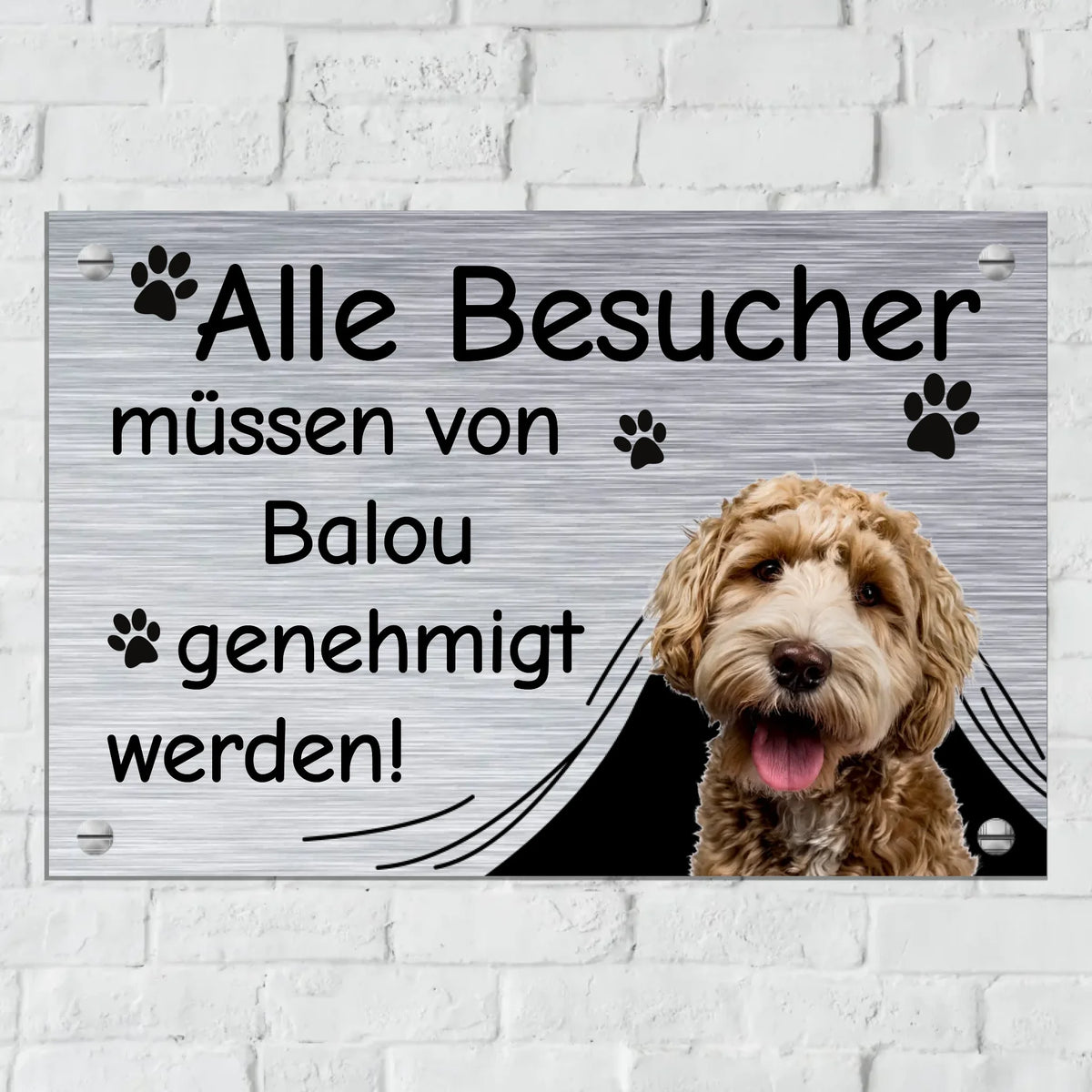 Personalisiertes Schild: "Hier wache ich" Hund oder Katzen Türschild für Haus und Garten und mit Foto - Individuelles Metallschild | Personalize Palace
