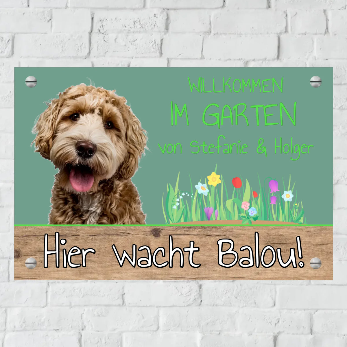Personalisiertes Schild: Hunde Gartenschild "Hier wacht" - Individuelles Metallschild | Personalize Palace