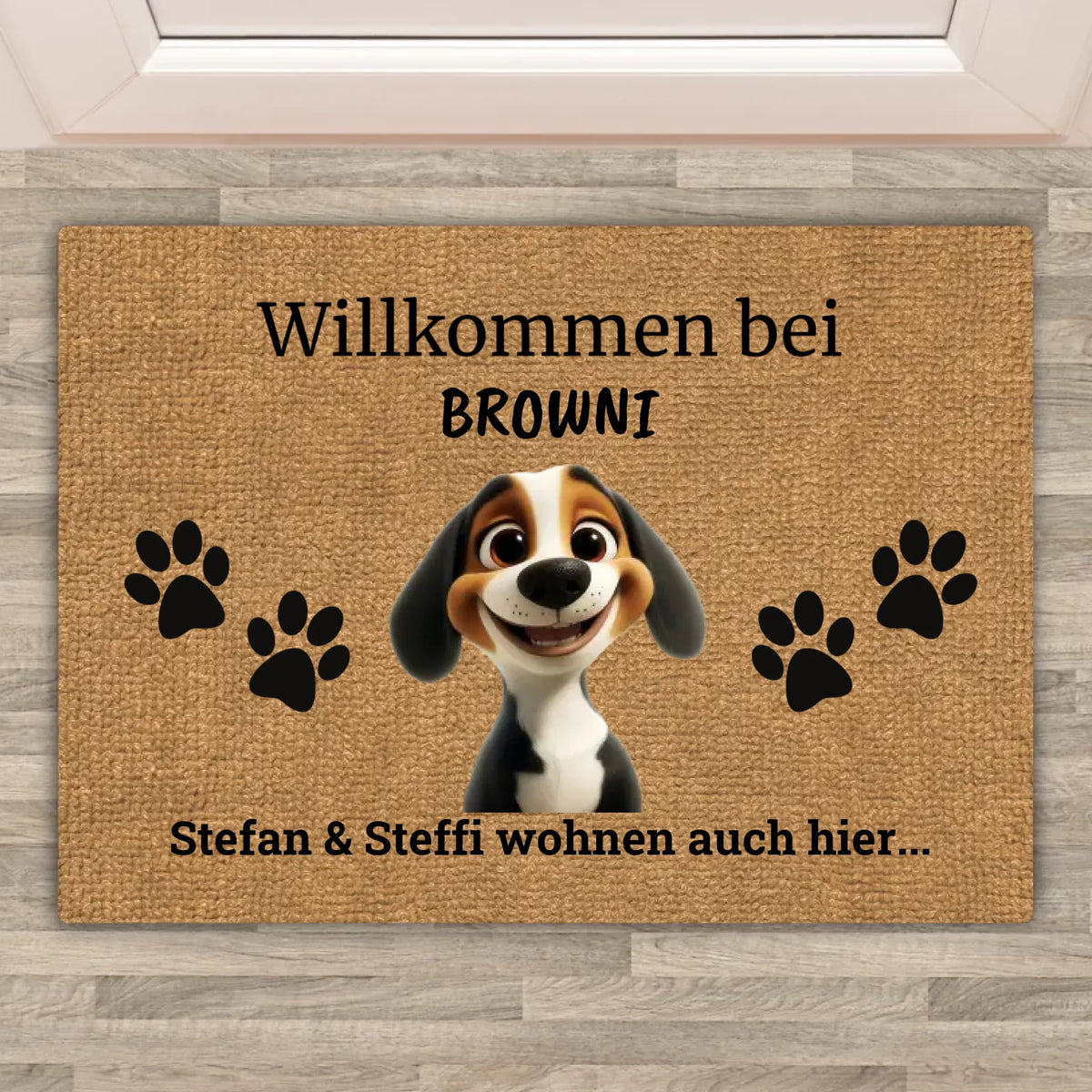 Personalisierte Fußmatte: Willkommen bei - individuelle Hunde Fußmatte | Personalize Palace