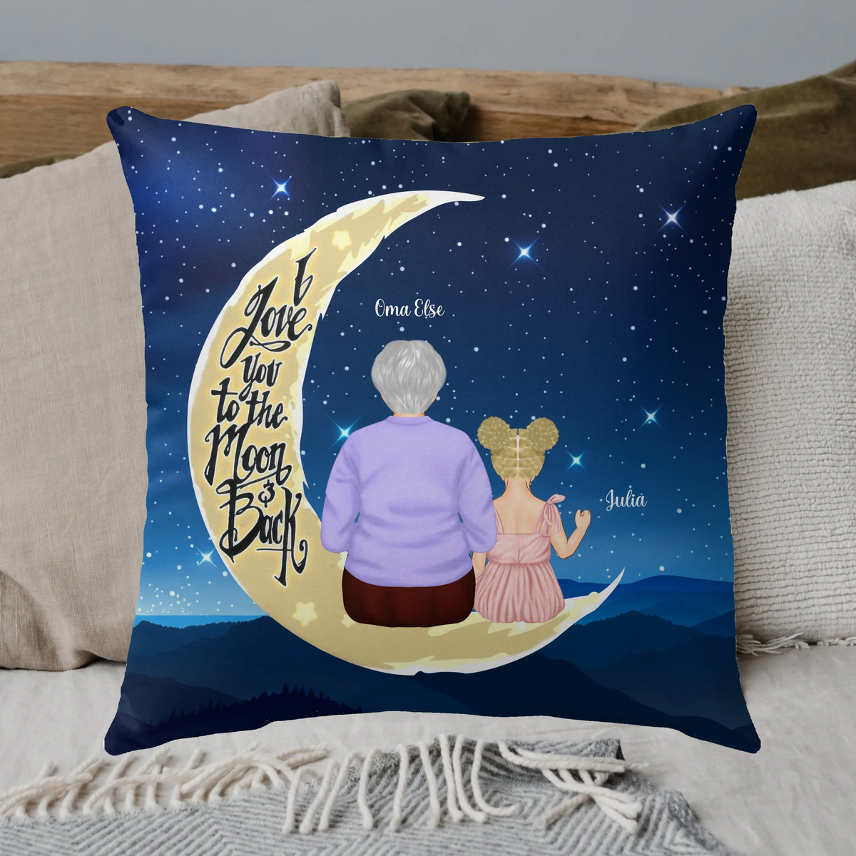 Personalisiertes Kissen: I Love You to the Moon and Back - individuelles Oma & Enkel Kissen | Personalize Palace