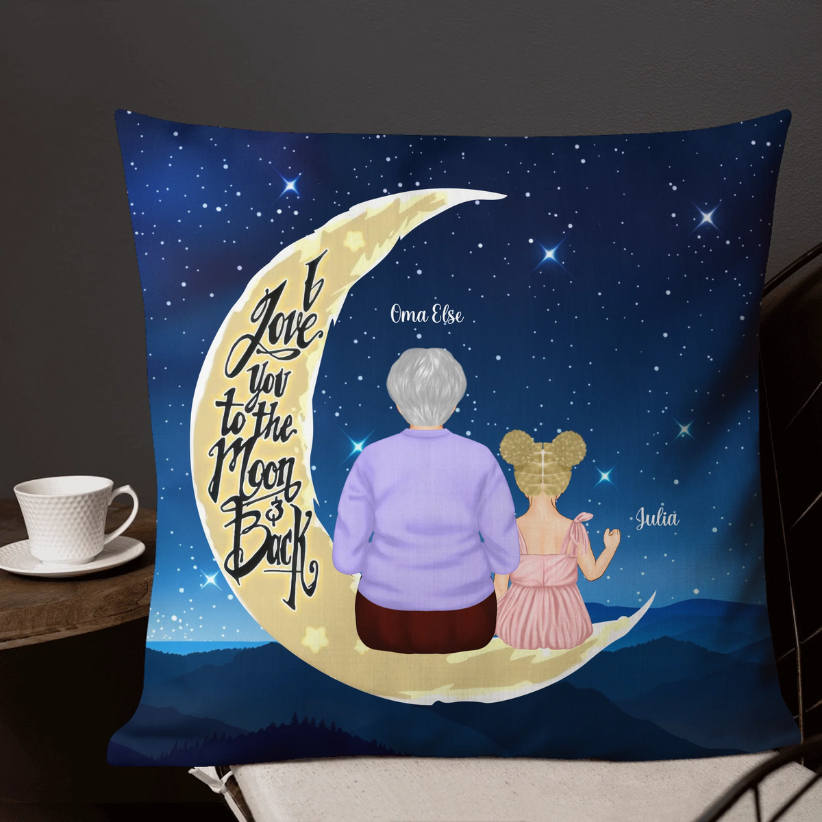 Personalisiertes Kissen: I Love You to the Moon and Back - individuelles Oma & Enkel Kissen | Personalize Palace