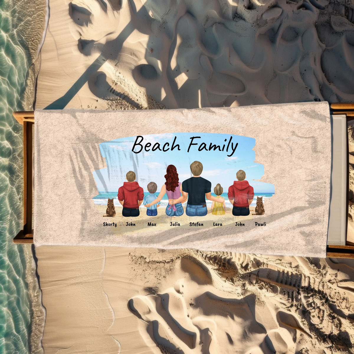 Personalisiertes Handtuch: Familie am Strand - individuelles Pool- oder Strandhandtuch | Personalize Palace