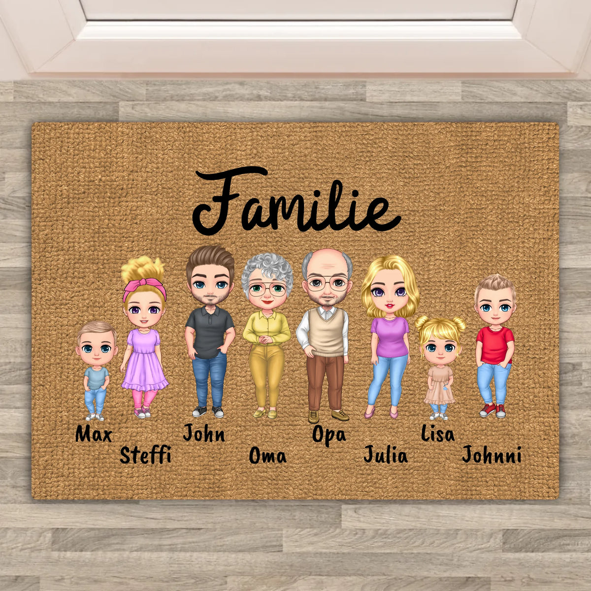 Personalisierte Fußmatte: "Willkommen bei" - Chibi Familien Fußmatte | Personalize Palace
