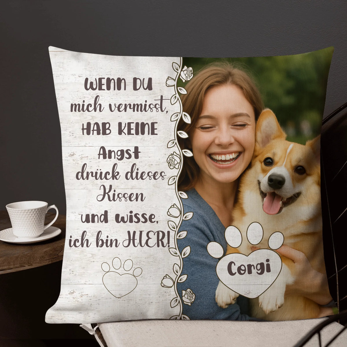Personalisiertes Kissen: "Meine Liebe zu Dir" Trauerkissen für verstorbene Katzen und Hunde - individuelles Premium Fotokissen | Personalize Palace