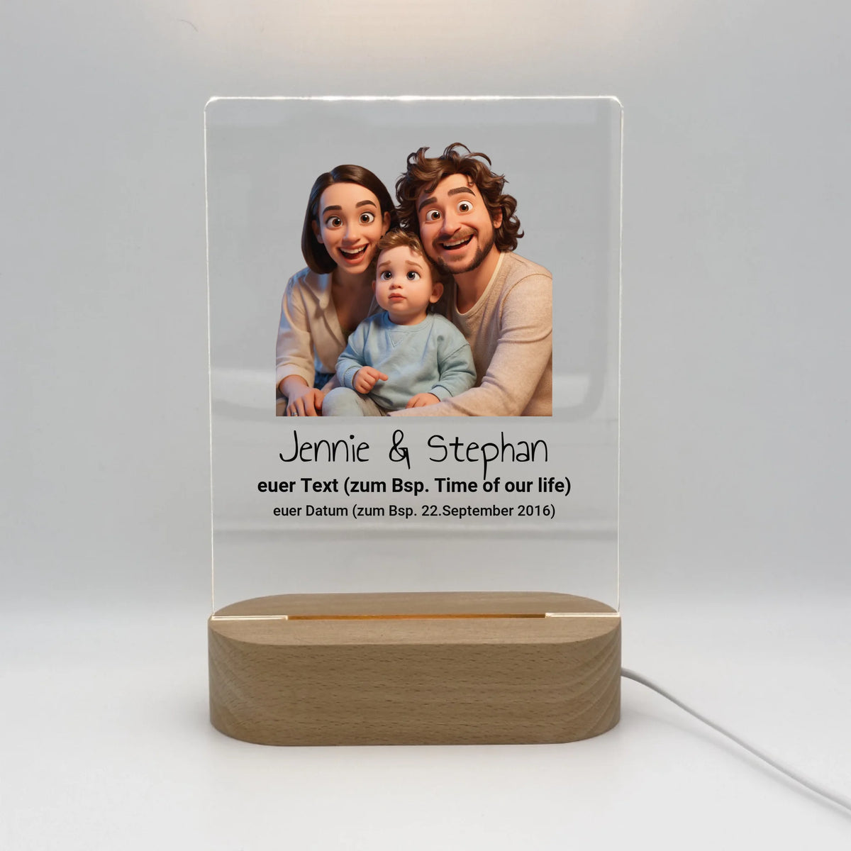 Personalisierte LED Bilder: Euer Liebeslicht mit Foto im Cartoon Zeichentrick Design - Individuelles Acryl Glas mit Ständer | Personalize Palace