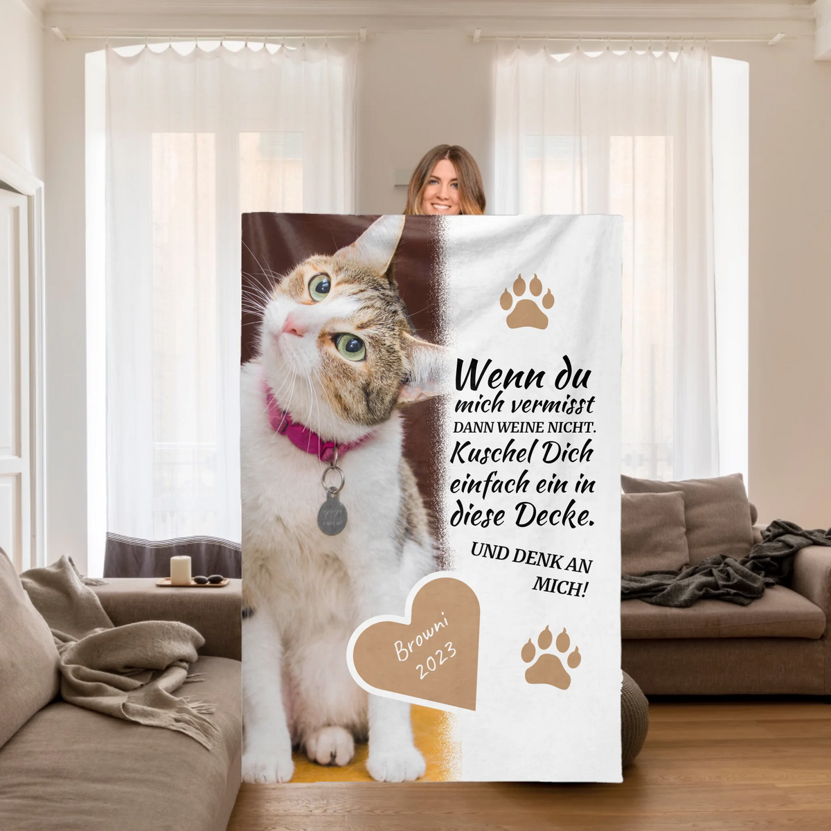 Personalisierte Decke: Katzendecke | Kuschel mich, wenn du mich vermisst - Individuelle Fotodecke | Personalize Palace