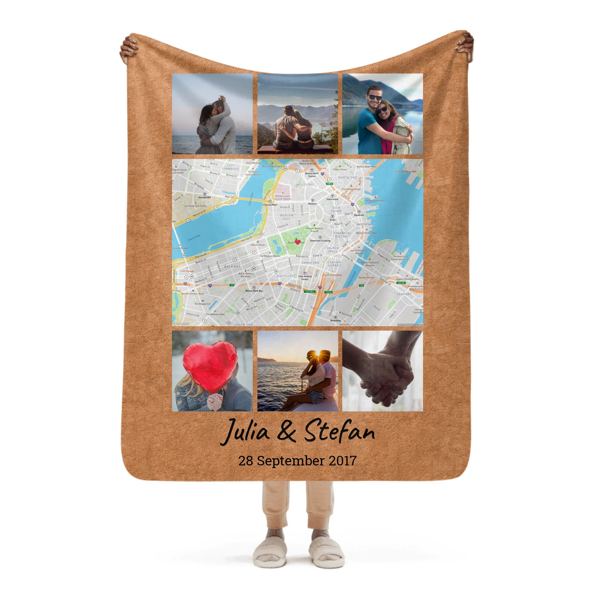 Personalisierte Decke: deine Decke mit Karte und Foto - individuelle Premium Kuscheldecke | Personalize Palace