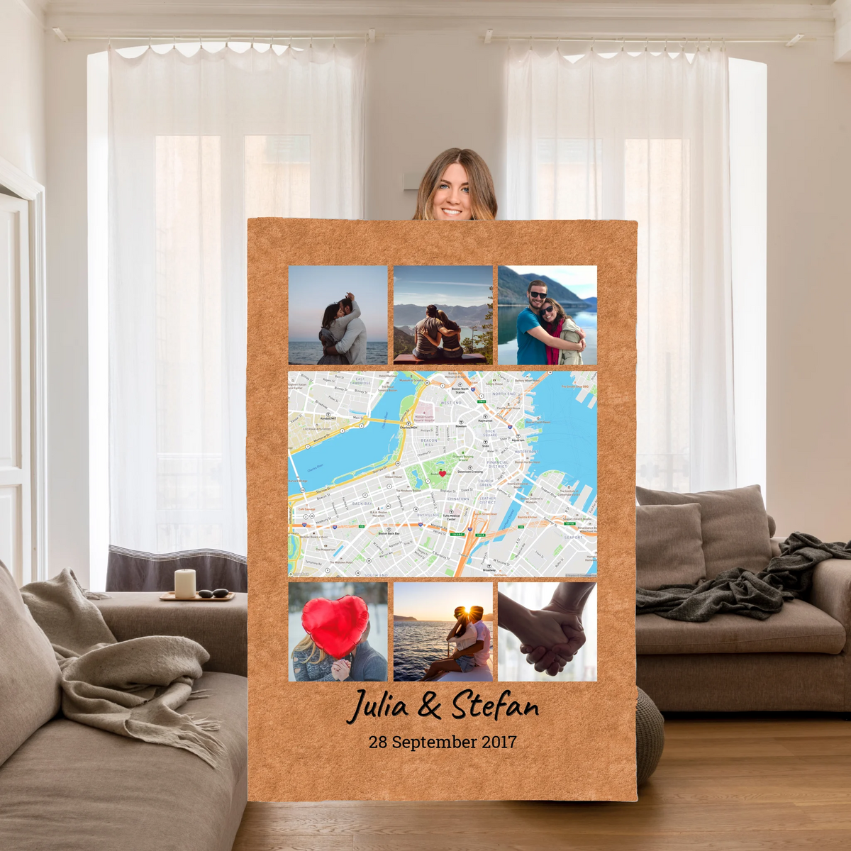 Personalisierte Decke: deine Decke mit Karte und Foto - individuelle Premium Kuscheldecke | Personalize Palace
