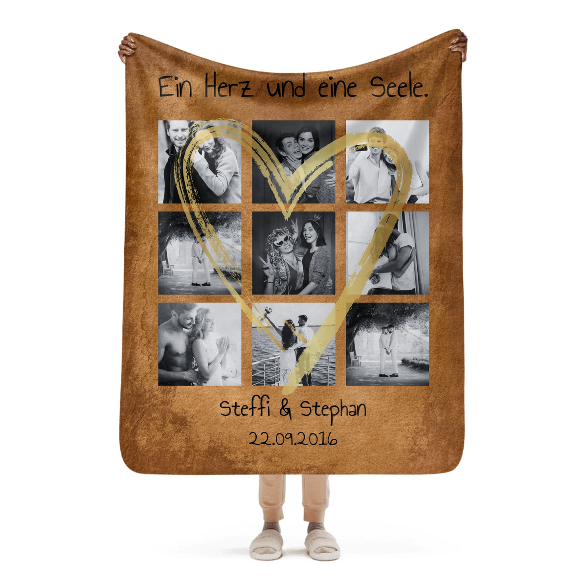 Personalisierte Decke: Fotoherz mit euren Fotos - Premium Kuscheldecke | Personalize Palace