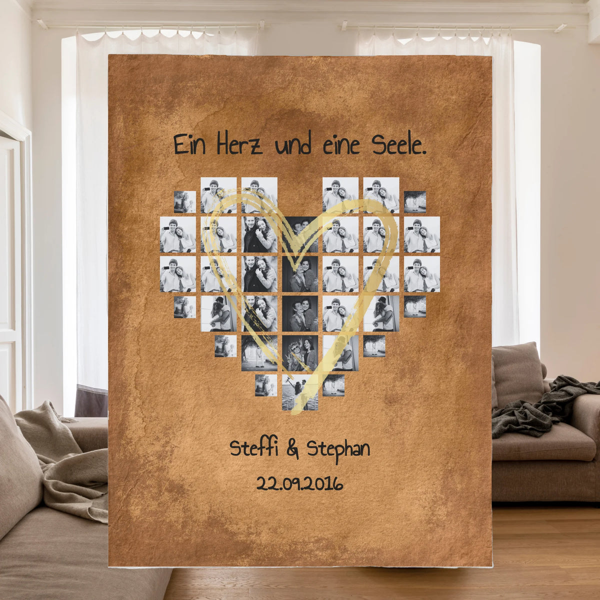 Personalisierte Decke: Fotoherz mit euren Fotos - Premium Kuscheldecke | Personalize Palace