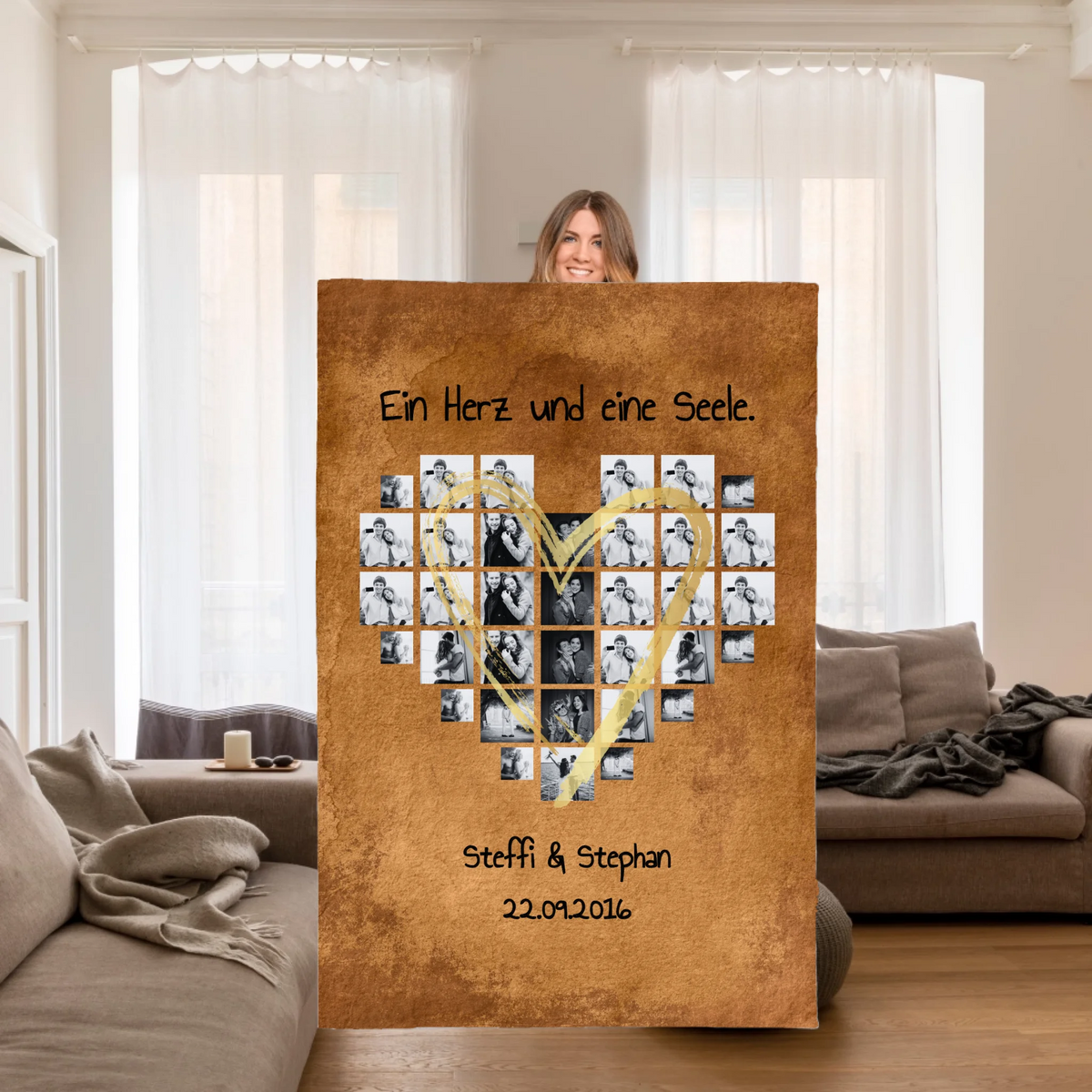 Personalisierte Decke: Fotoherz mit euren Fotos - Premium Kuscheldecke | Personalize Palace