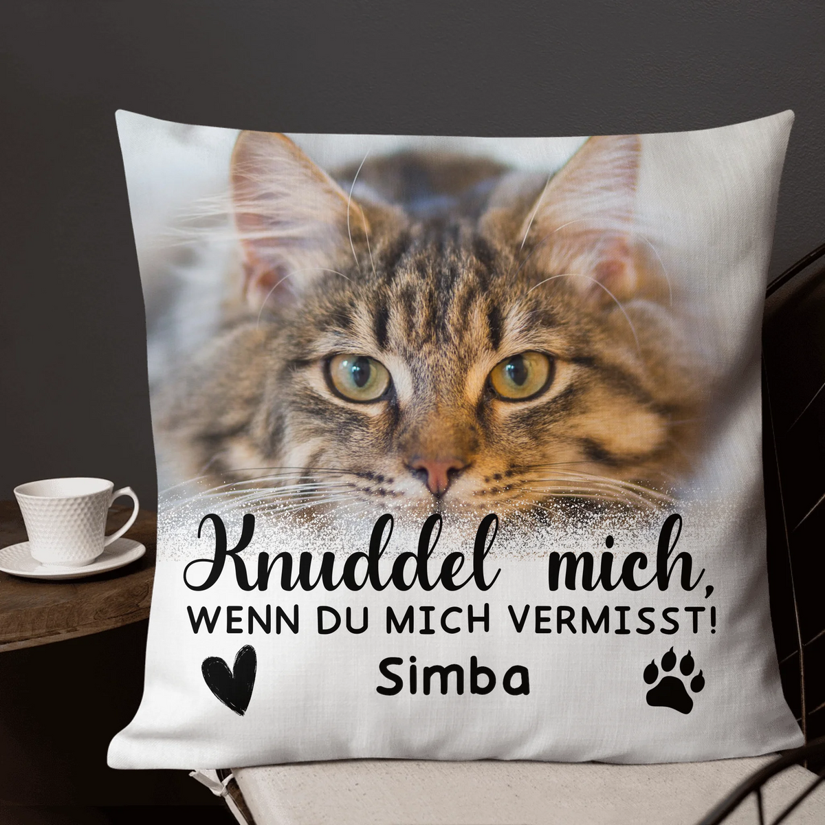 Personalisiertes Kissen: "Knuddel mich" Kissen für verstorbene Katzen und Hunde - individuelles Premium Fotokissen | Personalize Palace