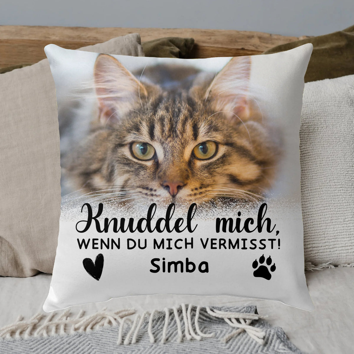Personalisiertes Kissen: "Knuddel mich" Kissen für verstorbene Katzen und Hunde - individuelles Premium Fotokissen | Personalize Palace