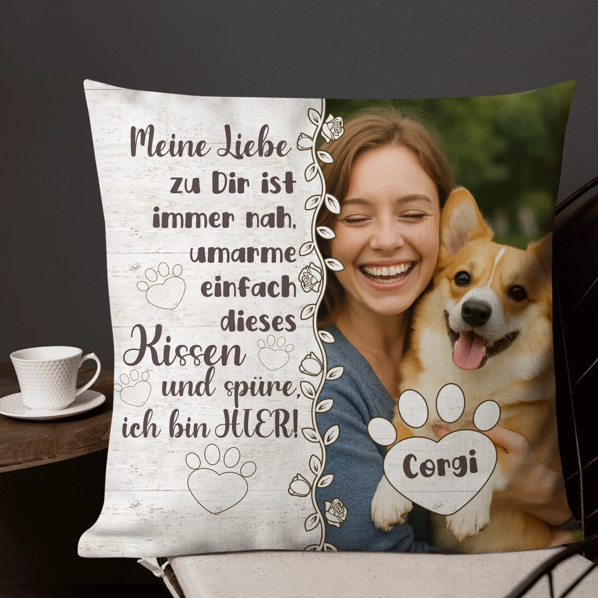 Personalisiertes Kissen: "Knuddel mich" Kissen für verstorbene Katzen und Hunde - individuelles Premium Fotokissen | Personalize Palace