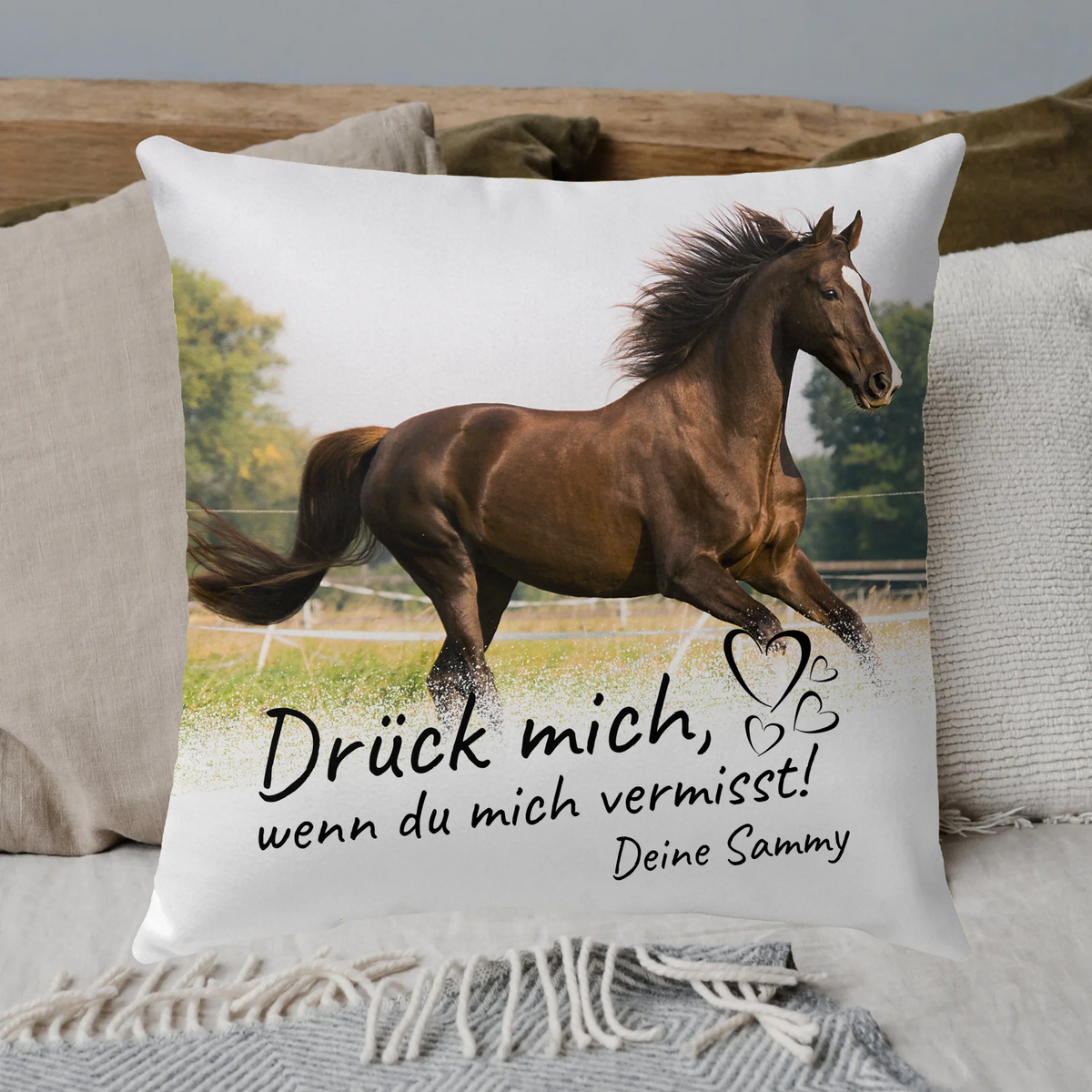 Personalisiertes Kissen: Das Leben ist besser mit meinem Pferd - individuelles Pferde-Fotokissen | Personalize Palace