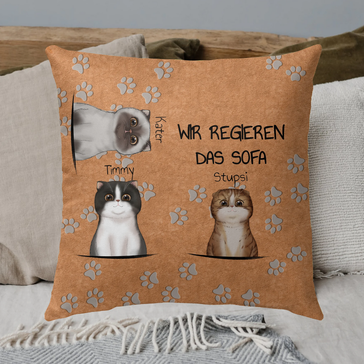 Personalisiertes Kissen: "Wir regieren das Sofa" - individuelles Premium Katzenkissen | Personalize Palace
