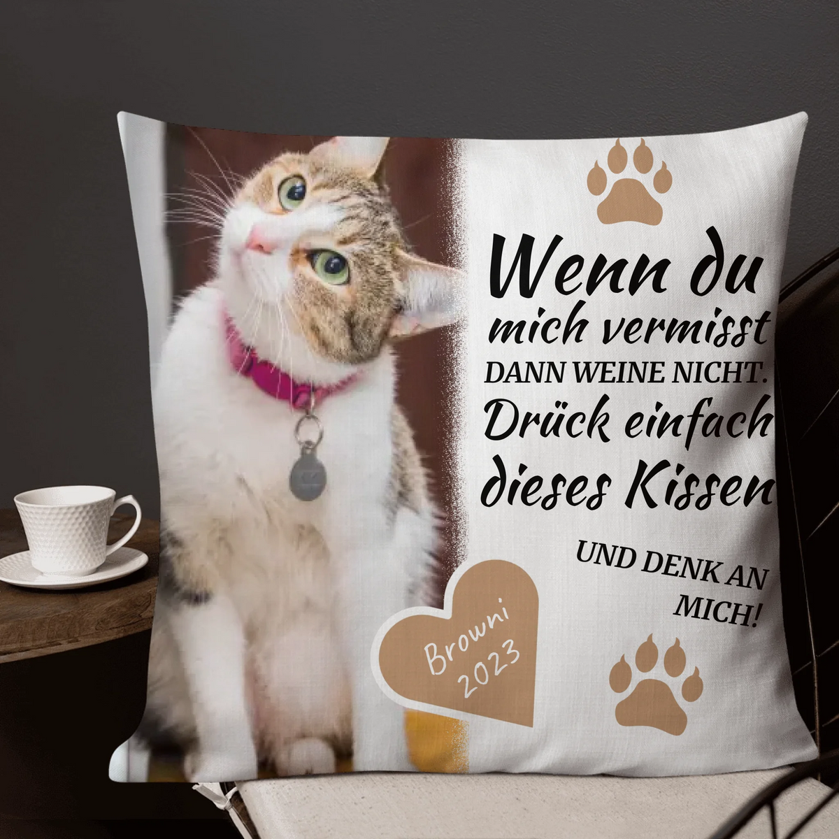Personalisiertes Kissen: Katzenkissen "Wenn Du mich vermisst" - individuelles Premium Fotokissen | Personalize Palace