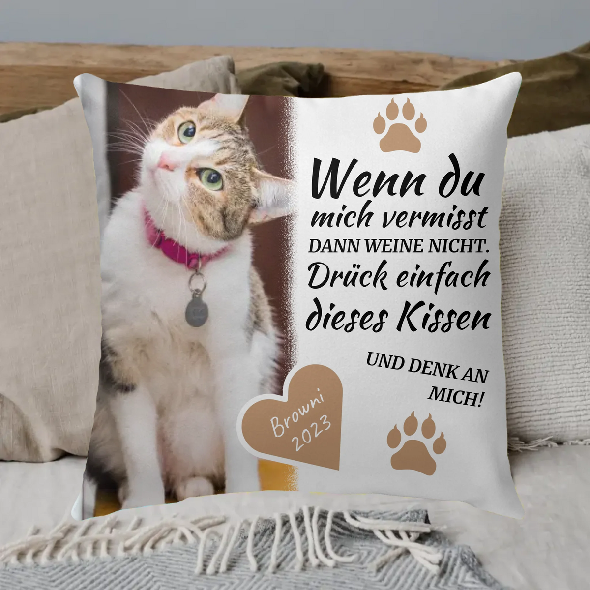 Personalisiertes Kissen: Katzenkissen "Wenn Du mich vermisst" - individuelles Premium Fotokissen | Personalize Palace