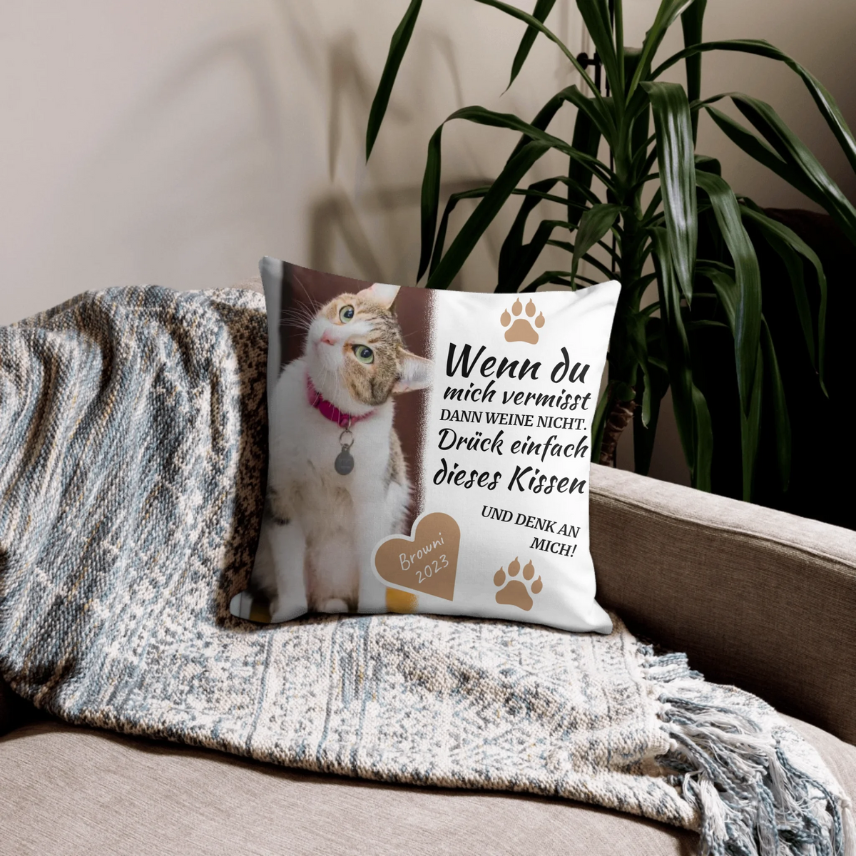 Personalisiertes Kissen: Katzenkissen "Wenn Du mich vermisst" - individuelles Premium Fotokissen | Personalize Palace