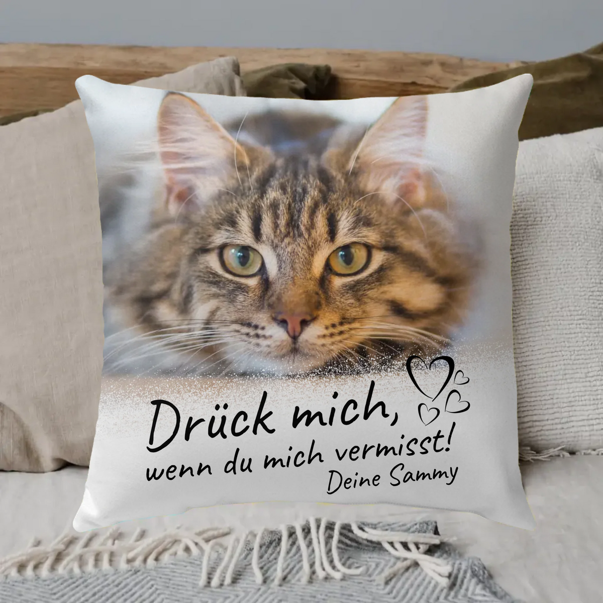 Personalisiertes Kissen: Katzenkissen "Wenn Du mich vermisst" - individuelles Premium Fotokissen | Personalize Palace