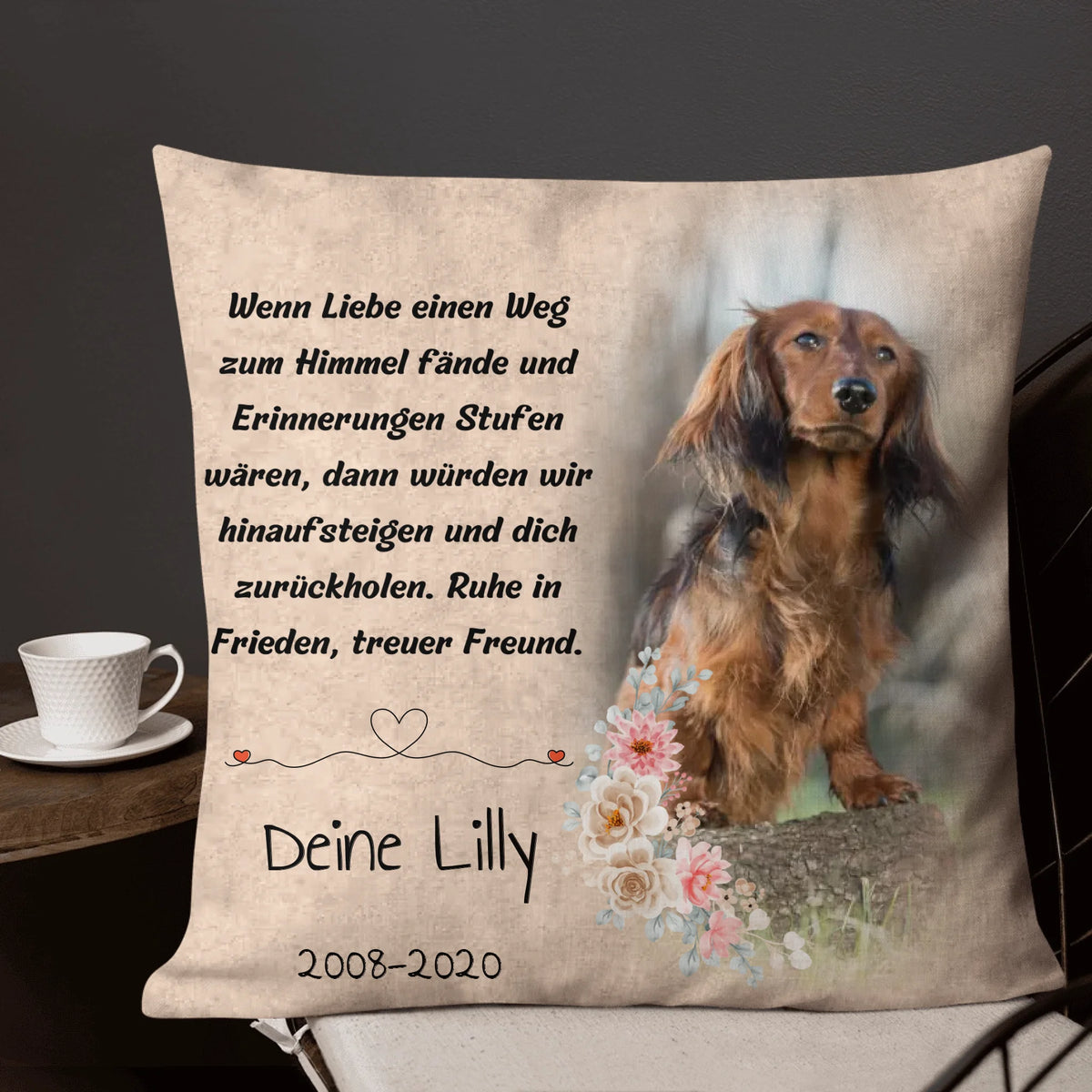 Personalisiertes Kissen: Gedenkkissen mit Hundefoto und Trauerspruch – individuelles Kissen | Personalize Palace