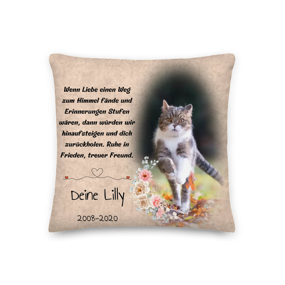 Personalisiertes Kissen: deine Erinnerung mit Foto und Trauerspruch an deine Katze – individuelles Kissen | Personalize Palace