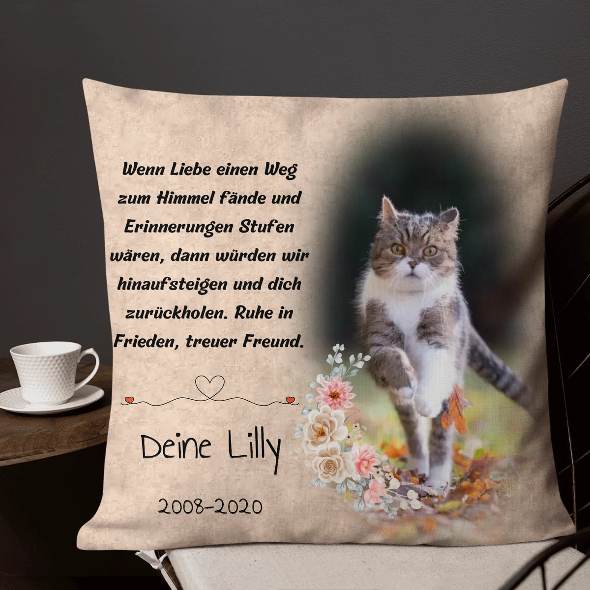 Personalisiertes Kissen: deine Erinnerung mit Foto und Trauerspruch an deine Katze – individuelles Kissen | Personalize Palace