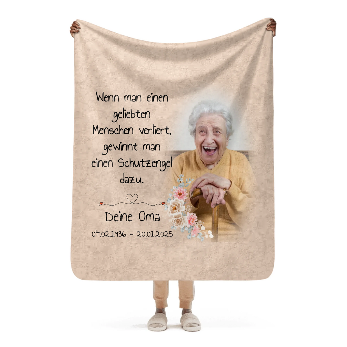 Personalisierte Decke: Trauerspruch mit Foto - Erinnerungsstück für Verstorbene - Individuelle Decke | Personalize Palace