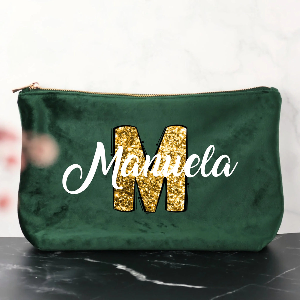 Initial mit Name - Individuelle Samt Kosmetiktasche | Personalize Palace