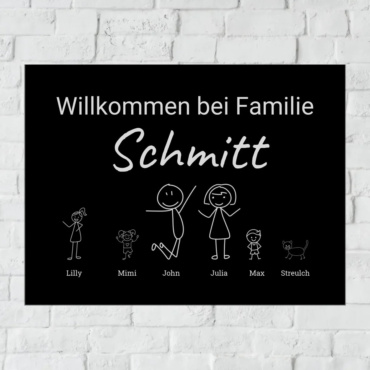 Personalisiertes Schild: Strichmännchen mit bis zu 6 Kindern oder Haustieren - Individuelles Türschild | Personalize Palace