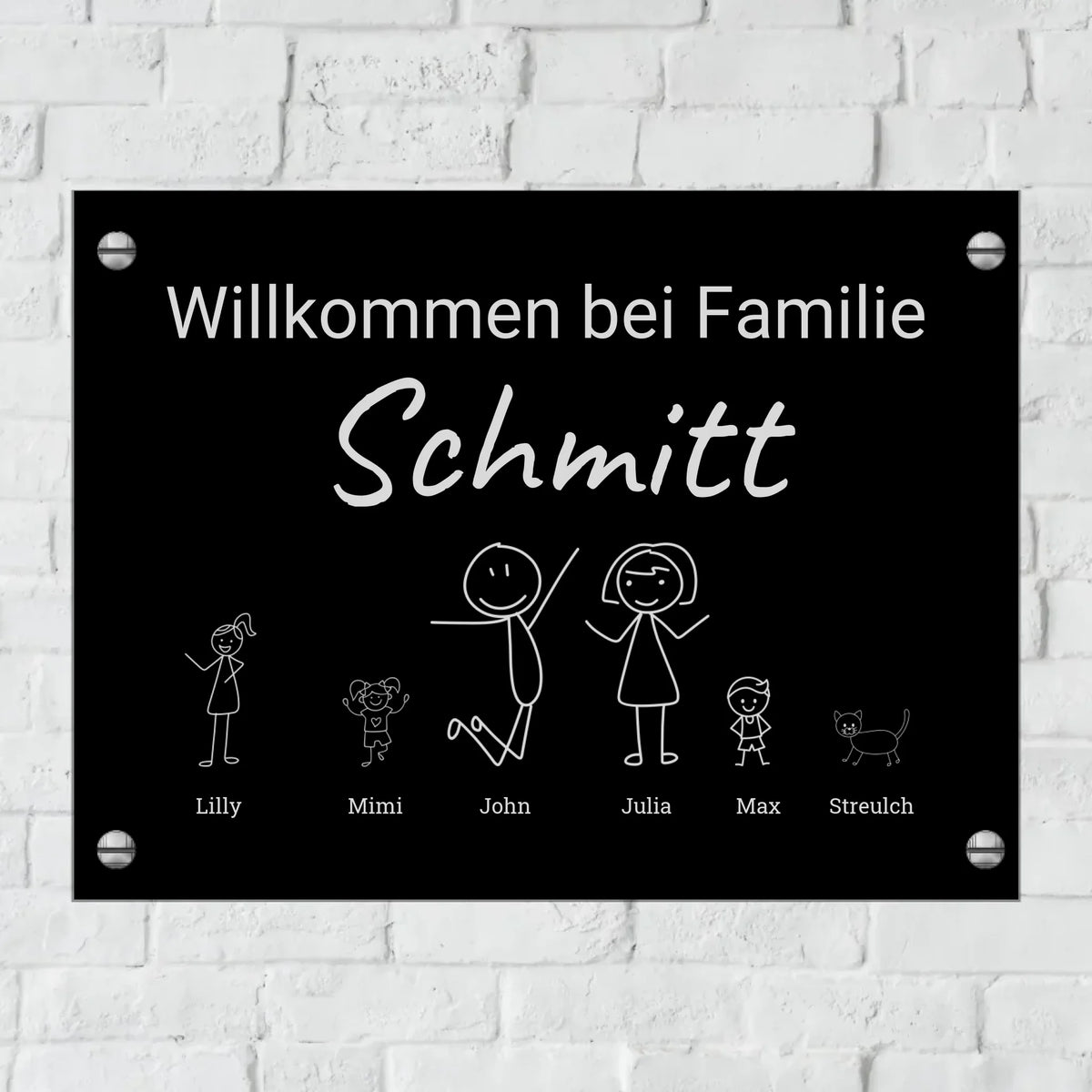 Personalisiertes Schild: Strichmännchen mit bis zu 6 Kindern oder Haustieren - Individuelles Türschild | Personalize Palace