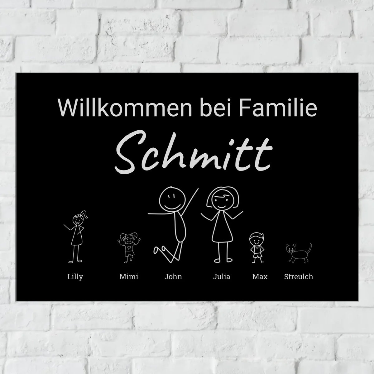 Personalisiertes Schild: Strichmännchen mit bis zu 6 Kindern oder Haustieren - Individuelles Türschild | Personalize Palace