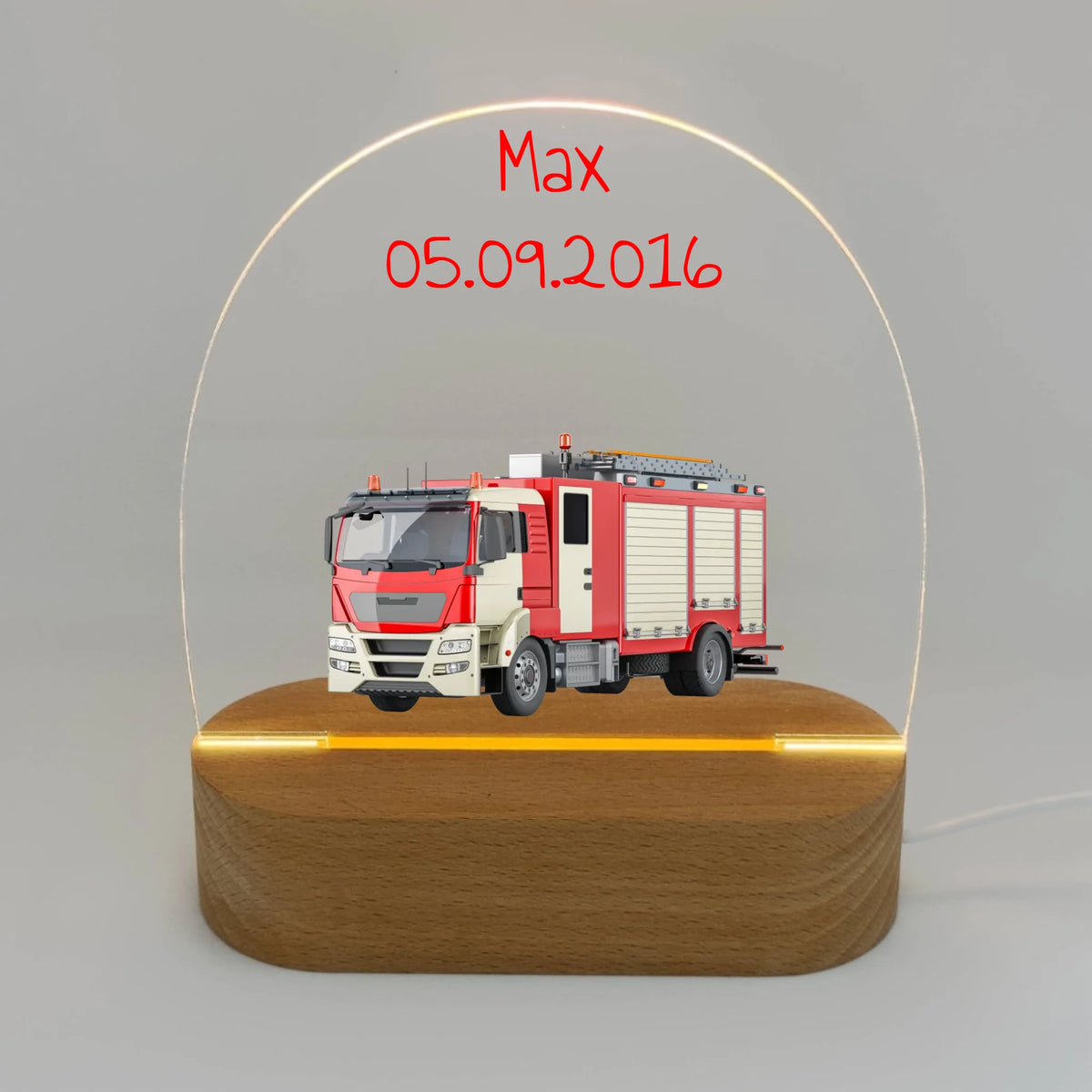 Personalisierte LED Bilder: Feuerwehr Nachtlicht mit eigenem Namen - Individuelles LED Nachtlicht | Personalize Palace