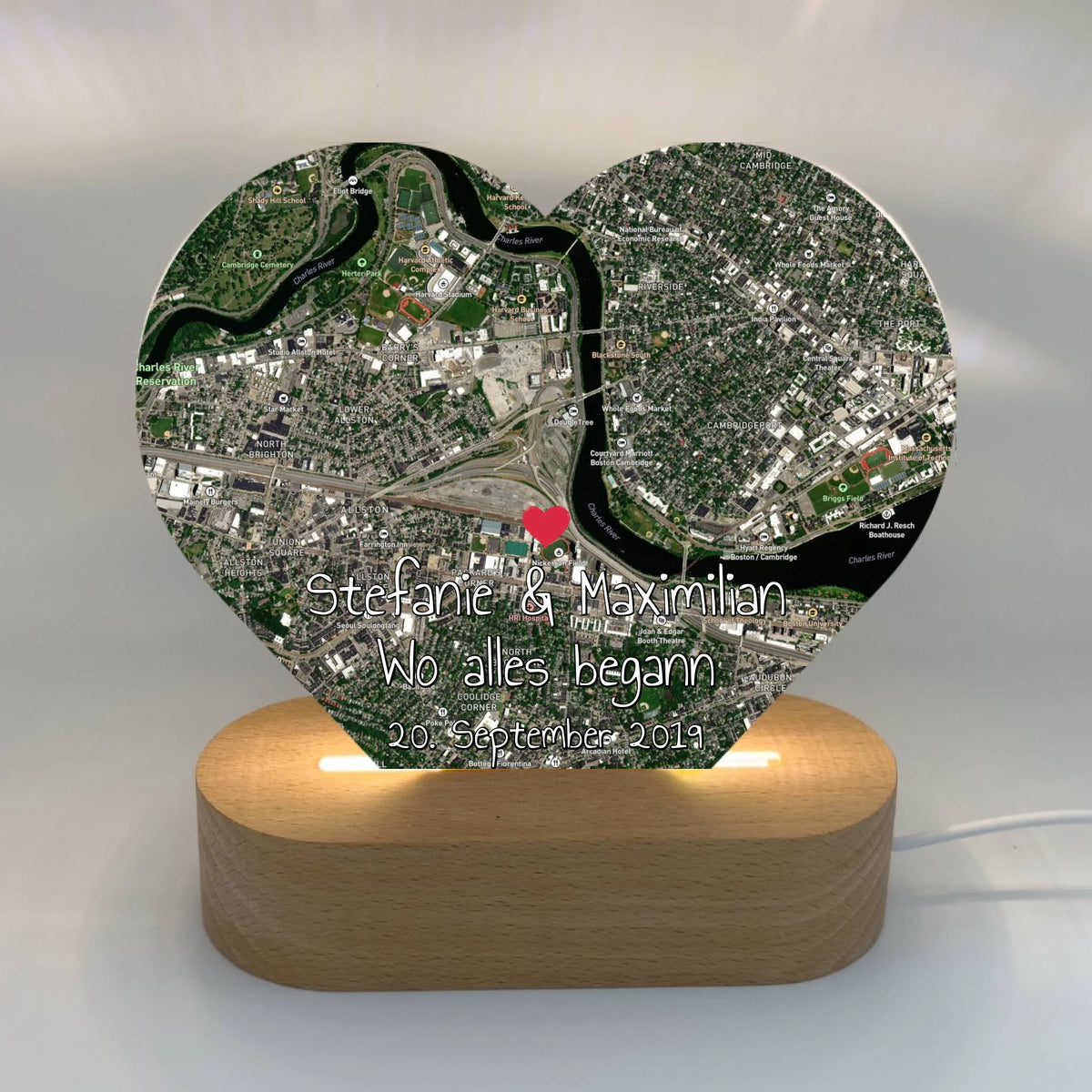 Personalisierte LED Bilder: Wo alles begann - Individuelles beleuchtetes LED Acryl Herz | Personalize Palace