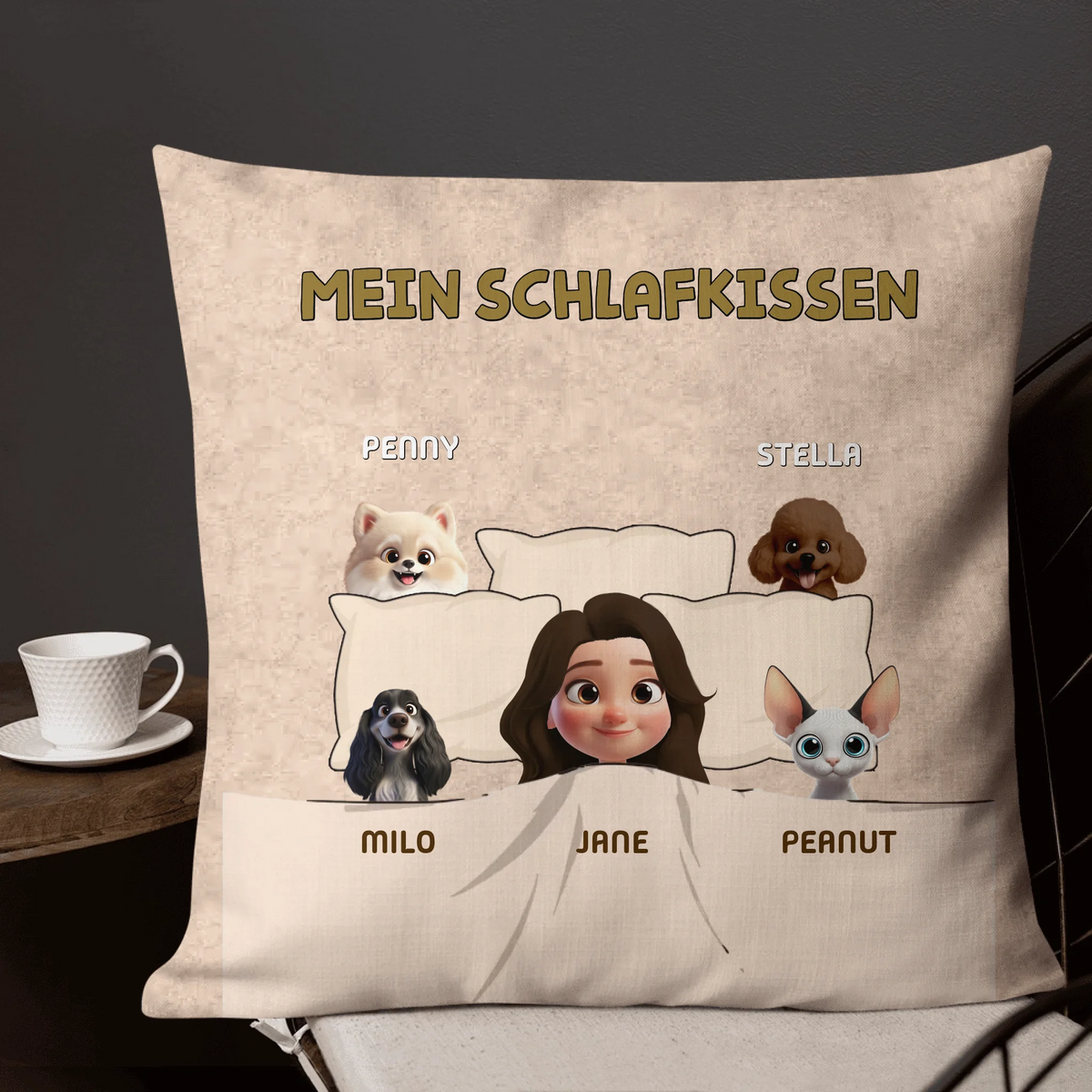 Personalisiertes Kissen: Mein Lieblings-Schlafkissen mit meinen Fellnasen - individuelles Kissen | Personalize Palace