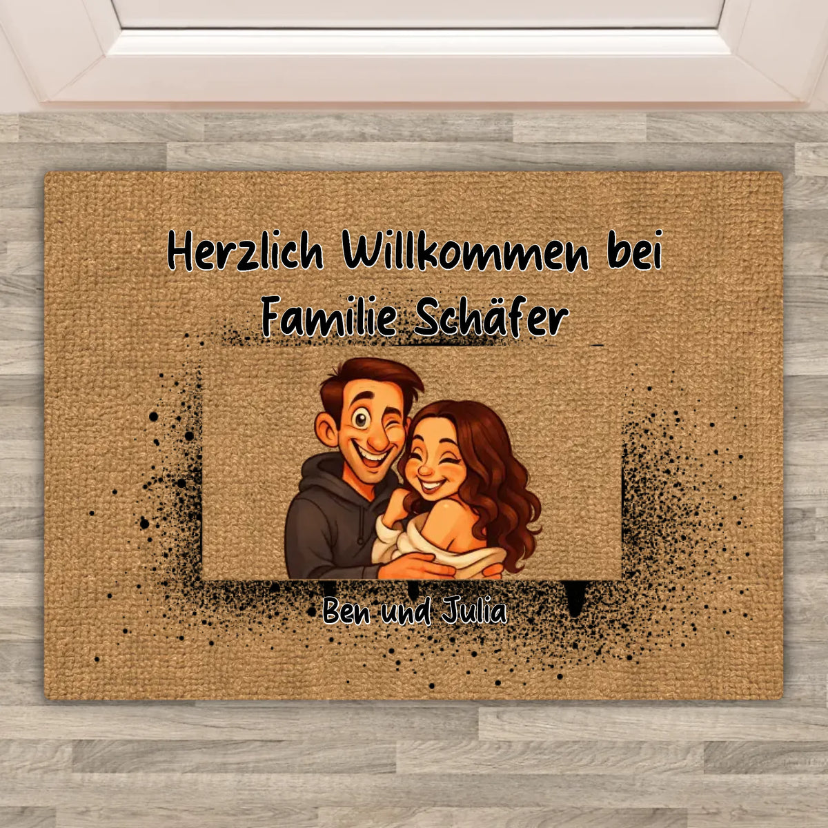 Personalisierte Fußmatte: Karikatur Fußmatte für Paare und Familien - individuelle Fußmatte | Personalize Palace