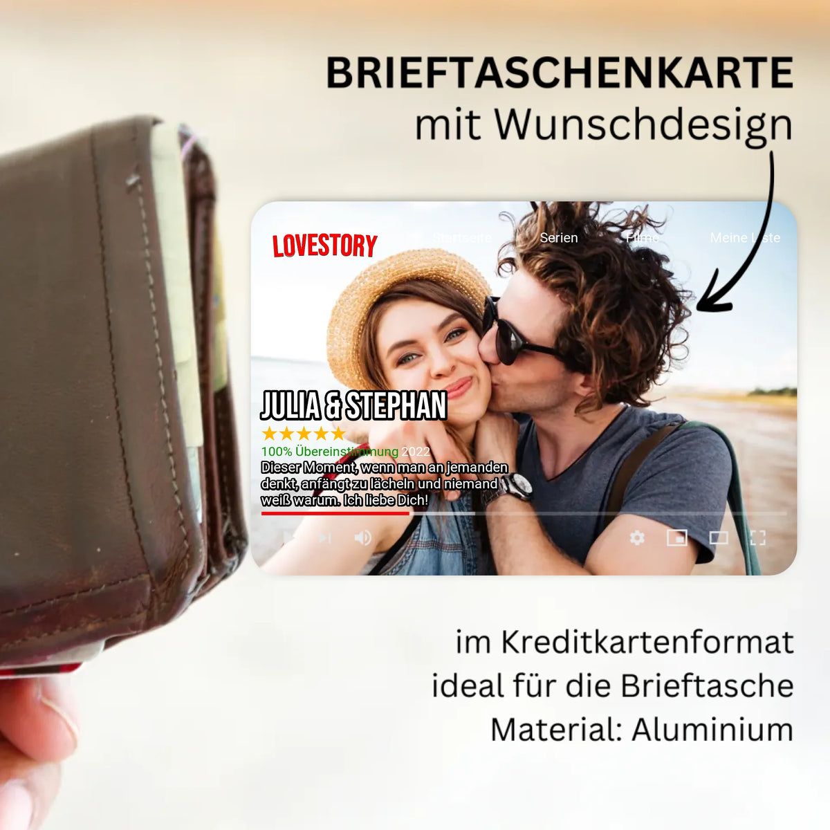 Personalisierte Brieftaschenkarte: Lovestory mit Bild und Text - individuelle Love Brieftaschenkarte | Personalize Palace