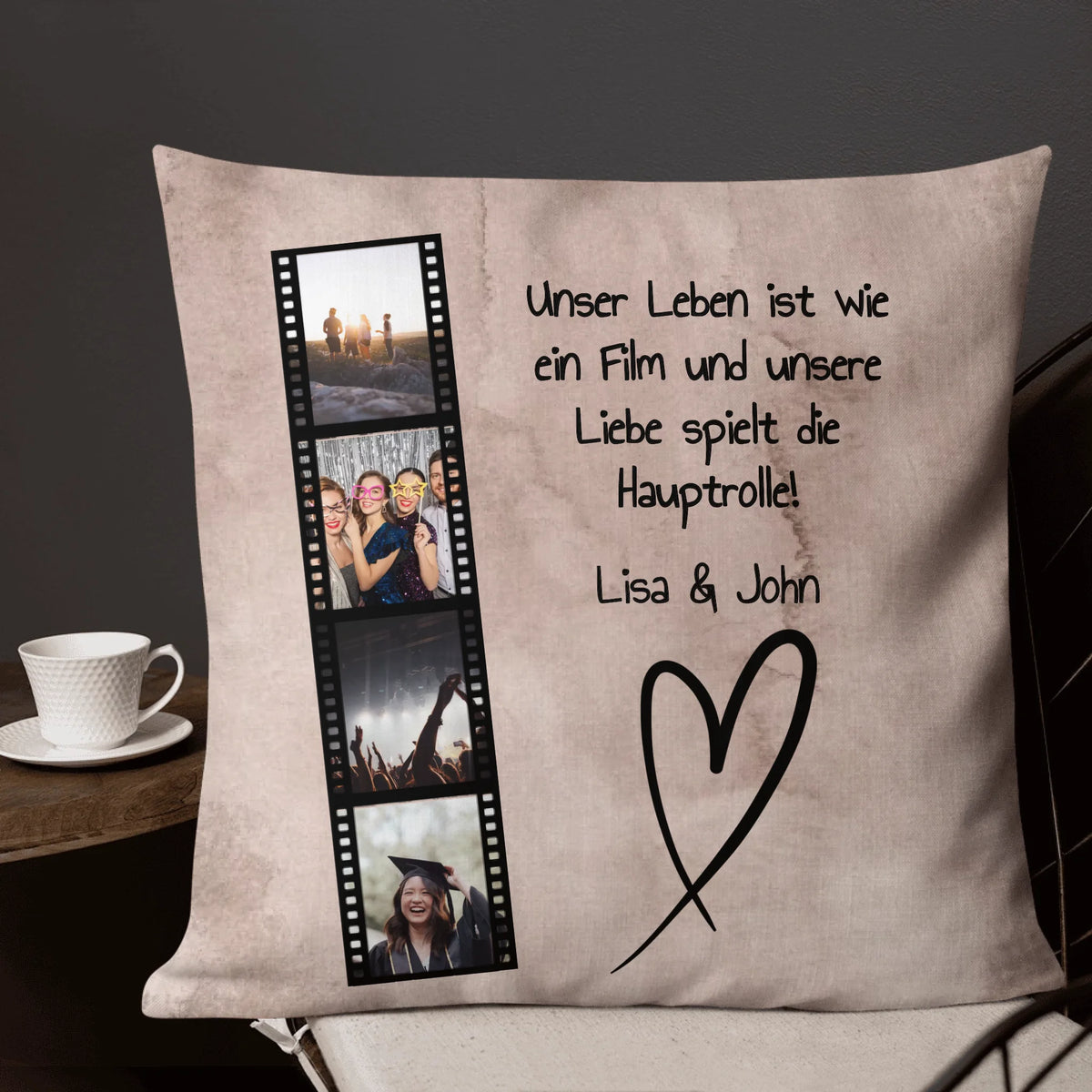Personalisiertes Kissen: Fotorolle, Fotobox, Fotokissen Leben, Liebe, Film - Individuelles Kissen | Personalize Palace