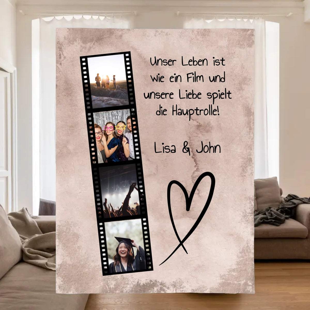 Personalisiertes Kissen: Fotorolle, Fotobox, Fotokissen Leben, Liebe, Film - Individuelles Kissen | Personalize Palace