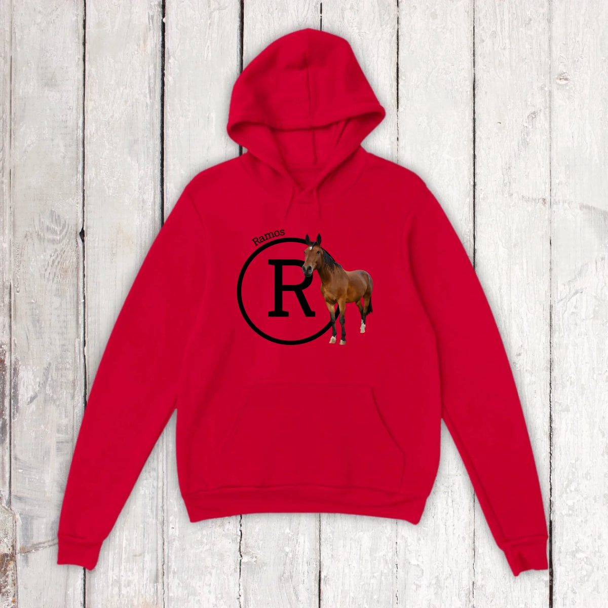 Initiale mit Bild und Text für Reiter und Pferdeliebhaber - Individueller Hoodie und T-Shirt | Personalize Palace