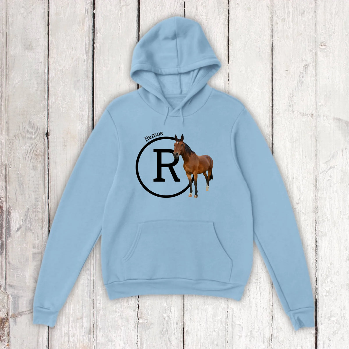 Initiale mit Bild und Text für Reiter und Pferdeliebhaber - Individueller Hoodie und T-Shirt | Personalize Palace