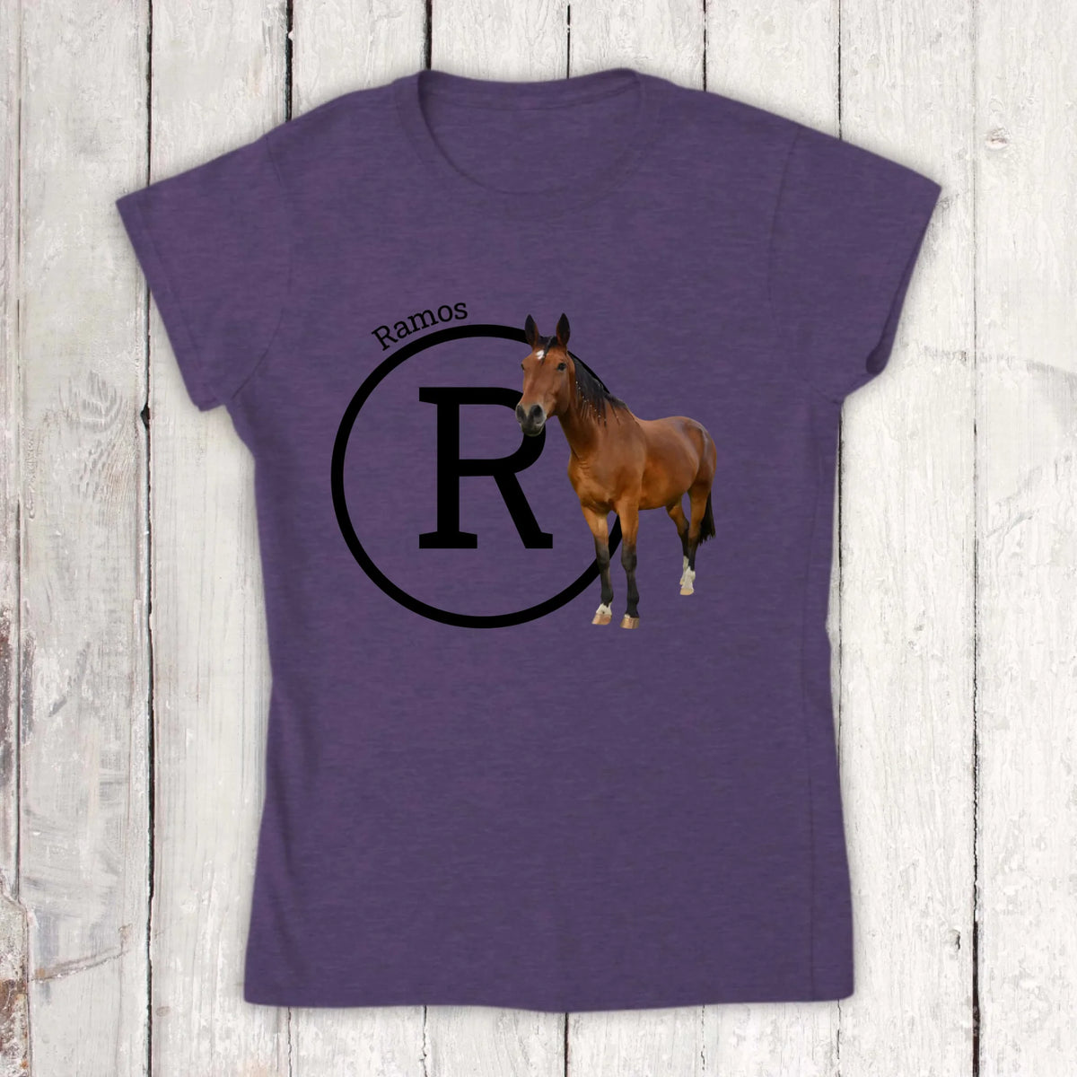 Initial with image and text for riders and horse lovers - Personalized hoodie and t-shirt