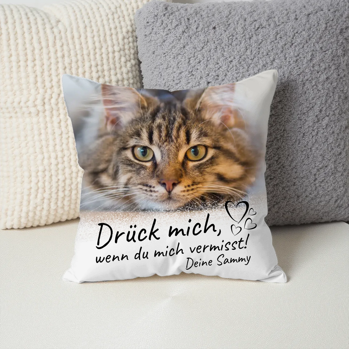 Personalisiertes Kissen: Katzenkissen "Drück mich" - individuelles Premium Fotokissen | Personalize Palace